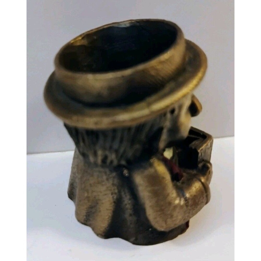 Vtg Miniature Brass Preacher Toothpick Holder Holy Bible Minister Match Pot 2" - Picture 5 of 7